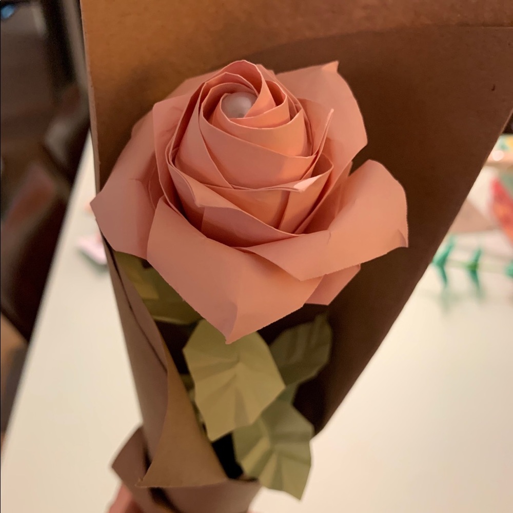 Hand made pink rose paper flower